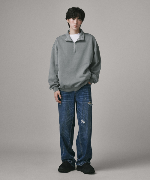 Verdnt（バーダント）の「ガーメントダイ ハーフジップ フリース スウェット Tシャツ [グレー]（スウェット・レディース・その他・SMALL/MEDIUM/LARGE）」の4枚目の写真