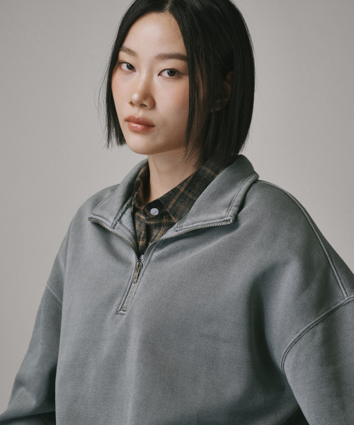 Verdnt（バーダント）の「ガーメントダイ ハーフジップ フリース スウェット Tシャツ [グレー]（スウェット・レディース・その他・SMALL/MEDIUM/LARGE）」の5枚目の写真