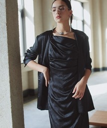 Callarus | 【お呼ばれ・よそいき・結婚式・パーティー・オケージョンドレス】アシメドレープクラッシュサテンキャミワンピースアンサンブルドレス(ドレス)