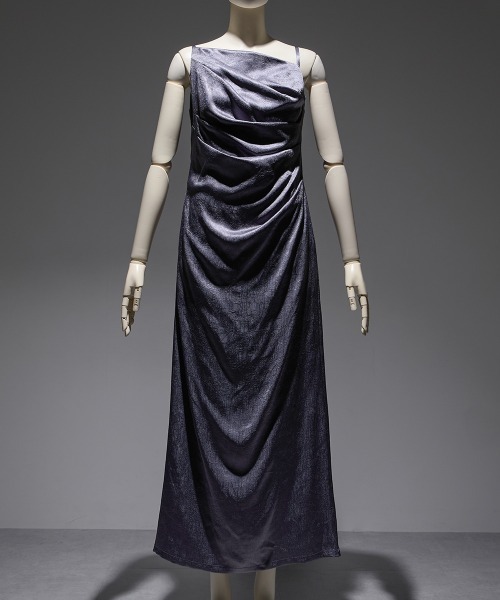 Callarus（カラルス）の「アシメドレープクラッシュサテンキャミワンピースアンサンブルドレス〔Callarus〕（ドレス・レディース・ブラック/グレー/ベージュ・M/L）」の7枚目の写真