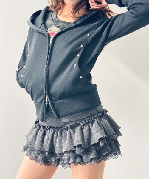 Y2K SYNAPSE FACTORY（ワイツーケー シナプスファクトリー）の「【インナーショーツ付き】ヘビーフリルミニスカート（スカート・レディース・ブラック/グレー/ピンク・FREE）」の13枚目の写真