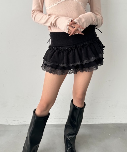 Y2K SYNAPSE FACTORY（ワイツーケー シナプスファクトリー）の「【インナーショーツ付き】ヘビーフリルミニスカート（スカート・レディース・ブラック/グレー/ピンク・FREE）」の18枚目の写真