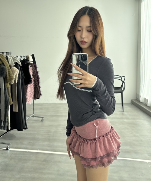 Y2K SYNAPSE FACTORY（ワイツーケー シナプスファクトリー）の「【インナーショーツ付き】ヘビーフリルミニスカート（スカート・レディース・ブラック/グレー/ピンク・FREE）」の6枚目の写真