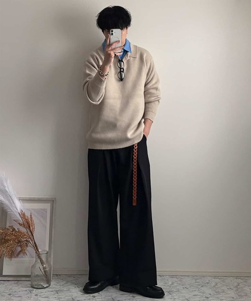 SBG(エスビー)の「SBG オーバーサイズ ニットポロ(ニット/セーター・メンズ・アイボリー/グレー・MEDIUM/LARGE)」の22枚目の写真