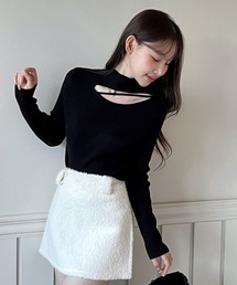 【着用動画あり！・4色展開】カットアウトスリムフィットニットカットソー