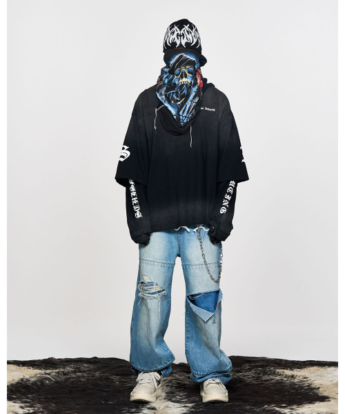SCHISM INDUCING(スキズムインデューシング)の「RIPPED BIKER PANTS BLUE(デニムパンツ・レディース・その他・MEDIUM/LARGE/X-LARGE)」の6枚目の写真