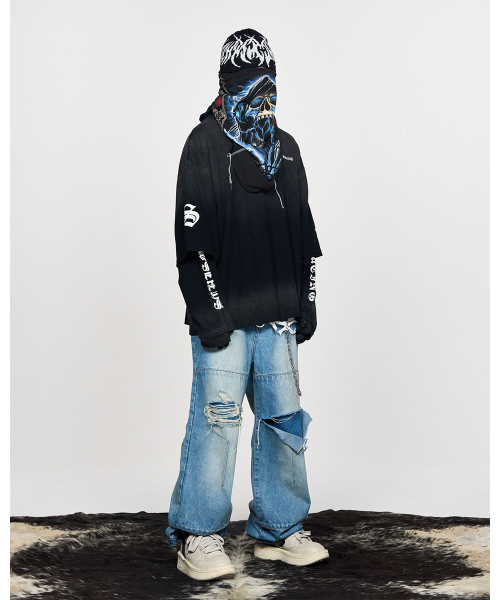 SCHISM INDUCING(スキズムインデューシング)の「RIPPED BIKER PANTS BLUE(デニムパンツ・レディース・その他・MEDIUM/LARGE/X-LARGE)」の7枚目の写真