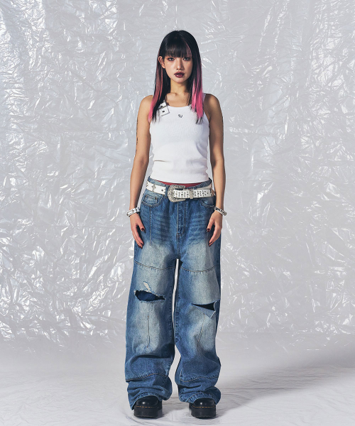 SCHISM INDUCING(スキズムインデューシング)の「RIPPED BIKER PANTS BLUE(デニムパンツ・レディース・その他・MEDIUM/LARGE/X-LARGE)」の15枚目の写真
