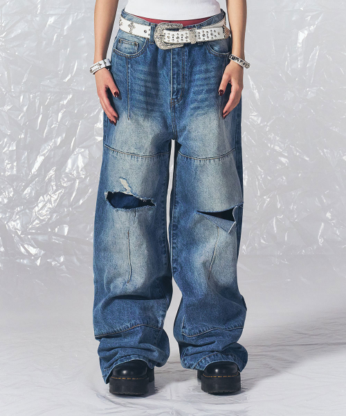 SCHISM INDUCING(スキズムインデューシング)の「RIPPED BIKER PANTS BLUE(デニムパンツ・レディース・その他・MEDIUM/LARGE/X-LARGE)」の16枚目の写真