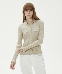 DRAWING FRILL KNIT CARDIGAN_OATMEAL