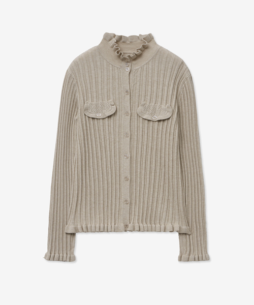 LADY VOLUME(レディーボリューム)の「DRAWING FRILL KNIT CARDIGAN_OATMEAL(カーディガン/ボレロ・レディース・その他・SMALL/MEDIUM)」の2枚目の写真