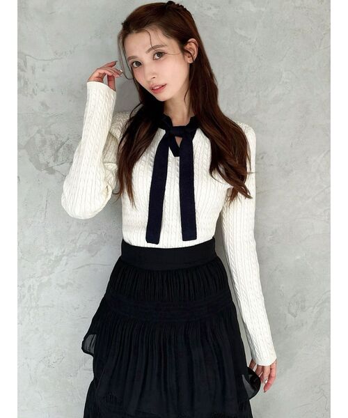 RESEXXY（リゼクシー）の「ナロータイケーブルニットトップス（ニット/セーター・レディース・アイボリー/ネイビー/グレー・FREE）」の7枚目の写真