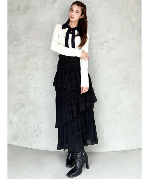 RESEXXY（リゼクシー）の「ナロータイケーブルニットトップス（ニット/セーター・レディース・アイボリー/ネイビー/グレー・FREE）」の5枚目の写真