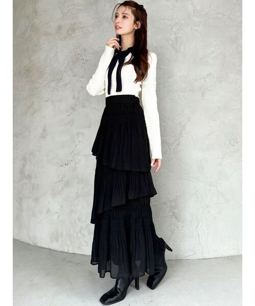 RESEXXY（リゼクシー）の「ナロータイケーブルニットトップス（ニット/セーター・レディース・アイボリー/ネイビー/グレー・FREE）」の4枚目の写真