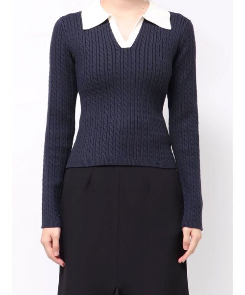 RESEXXY（リゼクシー）の「ナロータイケーブルニットトップス（ニット/セーター・レディース・アイボリー/ネイビー/グレー・FREE）」の10枚目の写真