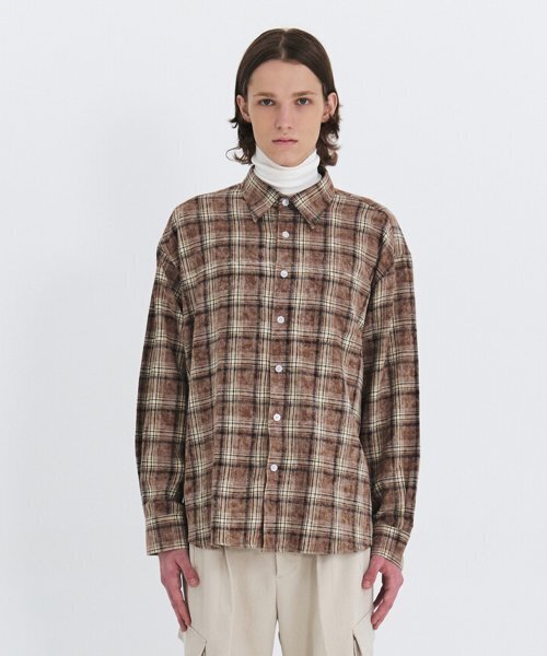 WINDER(ワインダー)の「ACID COTTON OVERSIZE CHECK SHIRTS - BROWN(シャツ/ブラウス・メンズ・その他・LARGE/MEDIUM)」の1枚目の写真