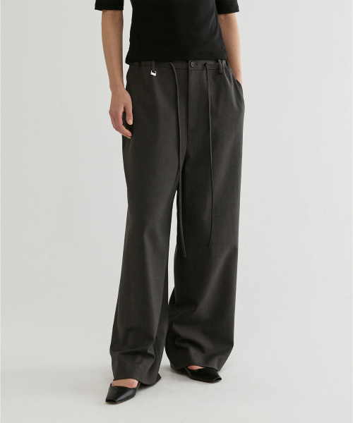 Wide Easy Drawstring Pants Charcoal Gray