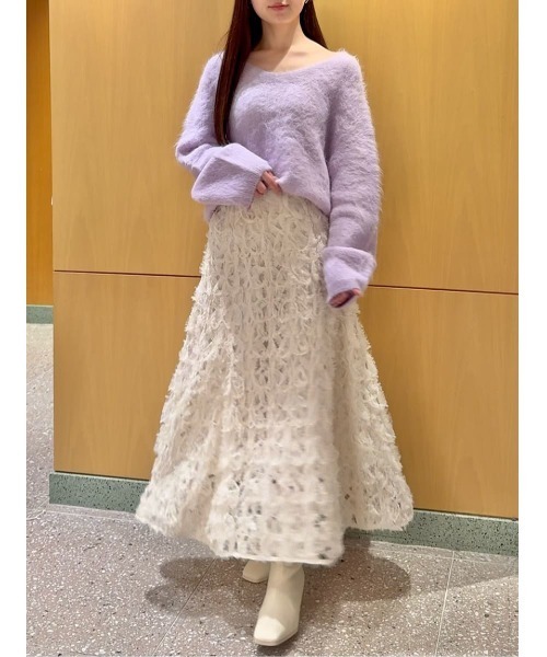 SNIDEL（スナイデル）の「Sustainableデコラティブシフォンフレアスカート（スカート・レディース・アイボリー/ブラック/バーガンディー・0/1）」の12枚目の写真