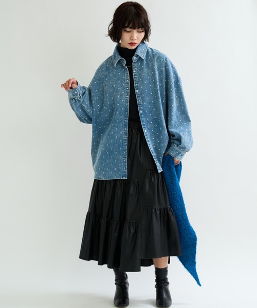 A.D.C.L.（エーディーシーエル）の「ドット柄 オーバーサイズ デニムシャツ（シャツ/ブラウス・レディース・ブルー/サックスブルー・M/L）」の11枚目の写真