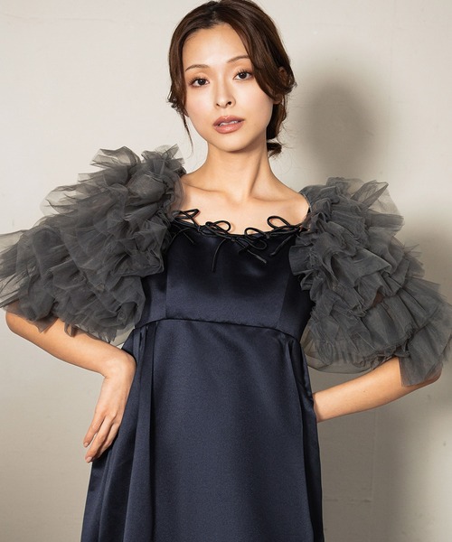 【NEW】ガール（GIRL）/ミキシングフリルボレロ チュール フリル ボリューム ショート丈 結婚式 お呼ばれ オケージョン ミキシングフリルボレロ チュール フリル ボリューム ショート丈 結婚