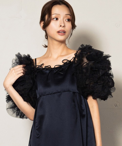 girl（ガール）の「ミキシングフリルボレロ チュール フリル ボリューム ショート丈 結婚式 お呼ばれ オケージョン パーティードレス 二次会 成人式 同窓会（カーディガン/ボレロ・レディース・ブラック/アイボリー/チャコールグレー・M/S）」の11枚目の写真