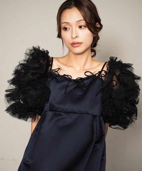 girl（ガール）の「ミキシングフリルボレロ チュール フリル ボリューム ショート丈 結婚式 お呼ばれ オケージョン パーティードレス 二次会 成人式 同窓会（カーディガン/ボレロ・レディース・ブラック/アイボリー/チャコールグレー・M/S）」の12枚目の写真