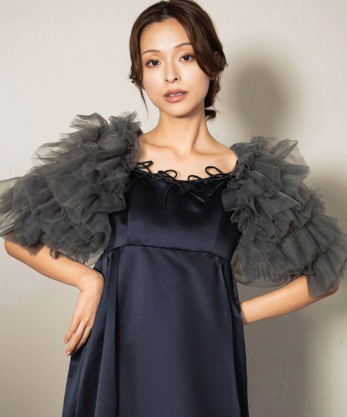 girl(ガール)の「ミキシングフリルボレロ チュール フリル ボリューム ショート丈 結婚式 お呼ばれ オケージョン パーティードレス 二次会 成人式 同窓会(カーディガン/ボレロ・レディース・ブラック/アイボリー/チャコールグレー・M/S)」の9枚目の写真