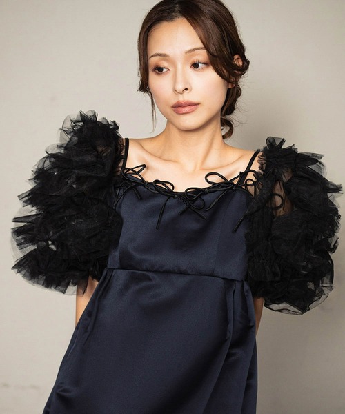 girl(ガール)の「ミキシングフリルボレロ チュール フリル ボリューム ショート丈 結婚式 お呼ばれ オケージョン パーティードレス 二次会 成人式 同窓会(カーディガン/ボレロ・レディース・ブラック/アイボリー/チャコールグレー・M/S)」の13枚目の写真