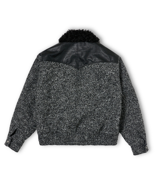 HESTER DETACHABLE COLLAR CURVED LINE JACKET / GREY BOUCLE（ダウン 