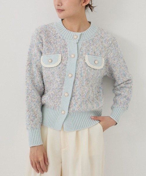 Jayro（ジャイロ）の「フェミニンツィード調ニットカーディガン（カーディガン/ボレロ・レディース・ブルー系その他6/ベージュ系その他2/ピンク・FREE）」の2枚目の写真