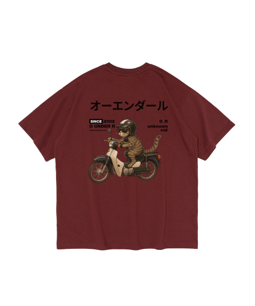 OUNDERR(オアンダーアール)の「RIDING BIKE CAT オーバーサイズ 半袖Tシャツ (ワイン)(Tシャツ/カットソー・レディース・その他・SMALL/MEDIUM/LARGE/X-LARGE/XX-LARGE)」の3枚目の写真