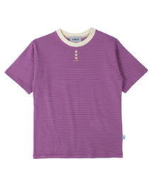 TOIEST（トイエスト）の「Button embroidered striped short-sleeved t-shirt in purple（Tシャツ/カットソー）」