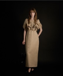 Wavy frill bustier jacquard dress
