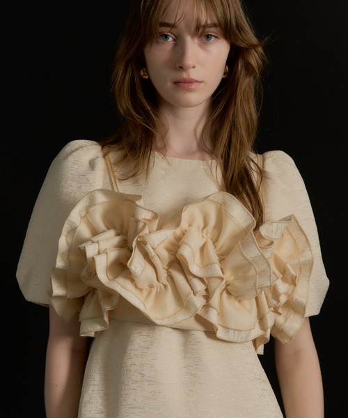 な*様 試着のみLE’RURE Wavy frill bustier jacqu Wavy frill bustier jacquard dress（ドレス）｜LE'RURE（リルアー）の