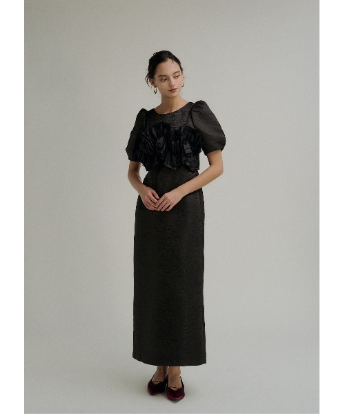 LE'RURE(リルアー)の「Wavy frill bustier jacquard dress(ドレス・レディース・アイボリー/ブラック/ベージュ・SMALL/MEDIUM)」の5枚目の写真