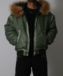 NYLAUS | 【NYS】ヴィンテージ加工 脱着ファー フート ボンバージャケット フライトジャケット ミリタリージャケット ファーブルゾン(ダウンジャケット/コート)