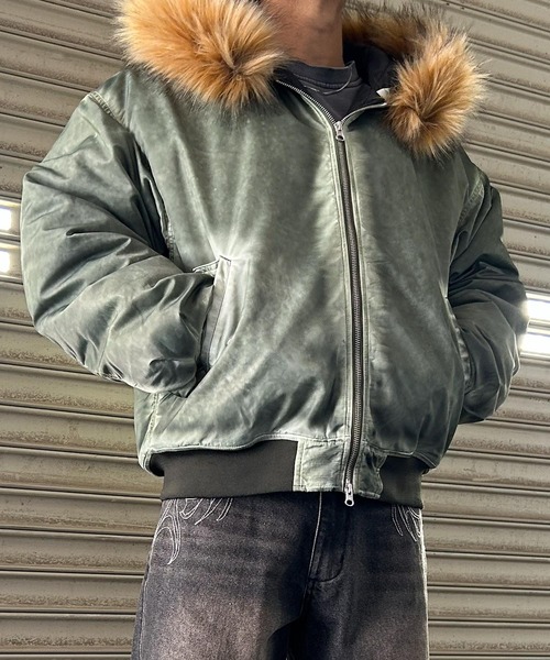 NYLAUS(ナイラス)の「【NYS】ヴィンテージ加工 脱着ファー フート ボンバージャケット フライトジャケット ミリタリージャケット ファーブルゾン(ダウンジャケット/コート・メンズ・カーキ/ブラック/グレー・M/L)」の15枚目の写真