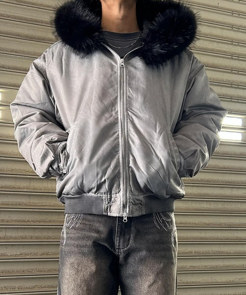 NYLAUS(ナイラス)の「【NYS】ヴィンテージ加工 脱着ファー フート ボンバージャケット フライトジャケット ミリタリージャケット ファーブルゾン(ダウンジャケット/コート・メンズ・カーキ/ブラック/グレー・M/L)」の7枚目の写真