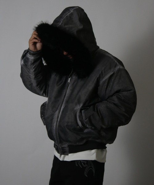 NYLAUS(ナイラス)の「【NYS】ヴィンテージ加工 脱着ファー フート ボンバージャケット フライトジャケット ミリタリージャケット ファーブルゾン(ダウンジャケット/コート・メンズ・カーキ/ブラック/グレー・M/L)」の22枚目の写真