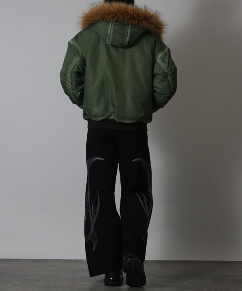 NYLAUS(ナイラス)の「【NYS】ヴィンテージ加工 脱着ファー フート ボンバージャケット フライトジャケット ミリタリージャケット ファーブルゾン(ダウンジャケット/コート・メンズ・カーキ/ブラック/グレー・M/L)」の17枚目の写真