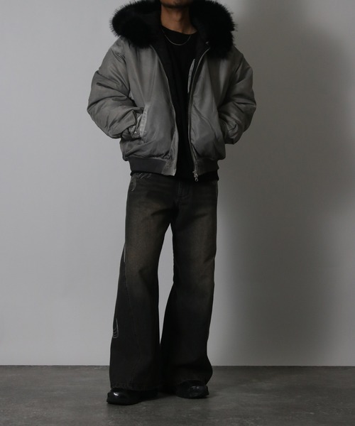 NYLAUS(ナイラス)の「【NYS】ヴィンテージ加工 脱着ファー フート ボンバージャケット フライトジャケット ミリタリージャケット ファーブルゾン(ダウンジャケット/コート・メンズ・カーキ/ブラック/グレー・M/L)」の10枚目の写真