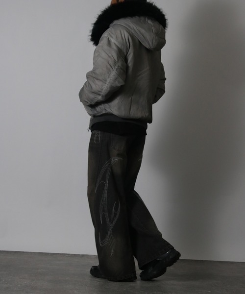 NYLAUS(ナイラス)の「【NYS】ヴィンテージ加工 脱着ファー フート ボンバージャケット フライトジャケット ミリタリージャケット ファーブルゾン(ダウンジャケット/コート・メンズ・カーキ/ブラック/グレー・M/L)」の9枚目の写真