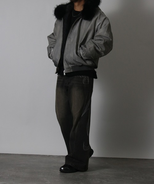 NYLAUS(ナイラス)の「【NYS】ヴィンテージ加工 脱着ファー フート ボンバージャケット フライトジャケット ミリタリージャケット ファーブルゾン(ダウンジャケット/コート・メンズ・カーキ/ブラック/グレー・M/L)」の8枚目の写真