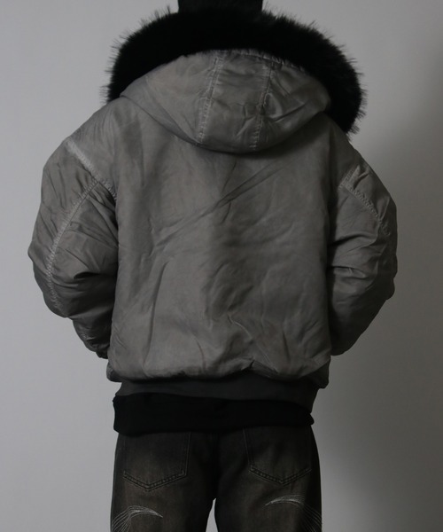 NYLAUS(ナイラス)の「【NYS】ヴィンテージ加工 脱着ファー フート ボンバージャケット フライトジャケット ミリタリージャケット ファーブルゾン(ダウンジャケット/コート・メンズ・カーキ/ブラック/グレー・M/L)」の12枚目の写真