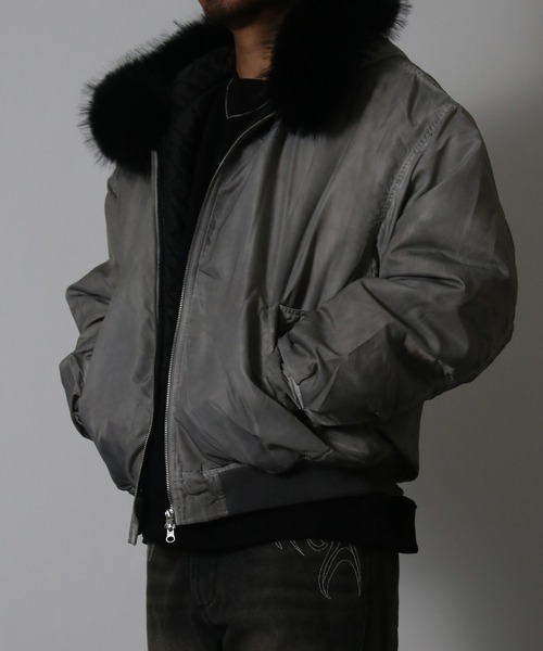 NYLAUS(ナイラス)の「【NYS】ヴィンテージ加工 脱着ファー フート ボンバージャケット フライトジャケット ミリタリージャケット ファーブルゾン(ダウンジャケット/コート・メンズ・カーキ/ブラック/グレー・M/L)」の11枚目の写真