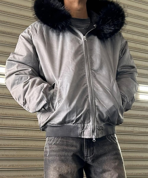 NYLAUS(ナイラス)の「【NYS】ヴィンテージ加工 脱着ファー フート ボンバージャケット フライトジャケット ミリタリージャケット ファーブルゾン(ダウンジャケット/コート・メンズ・カーキ/ブラック/グレー・M/L)」の6枚目の写真