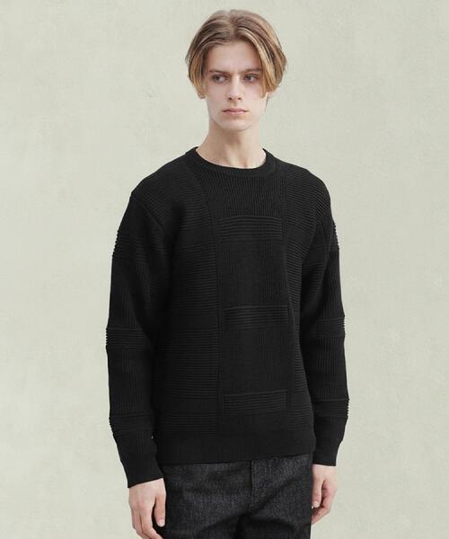TAKEO KIKUCHI（タケオキクチ）の「畦編みチェック プルオーバーニット（ニット/セーター・メンズ・ライトグレー/ブラック・02/03/04）」の2枚目の写真