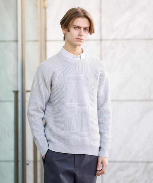 TAKEO KIKUCHI（タケオキクチ）の「畦編みチェック プルオーバーニット（ニット/セーター・メンズ・ライトグレー/ブラック・02/03/04）」の3枚目の写真