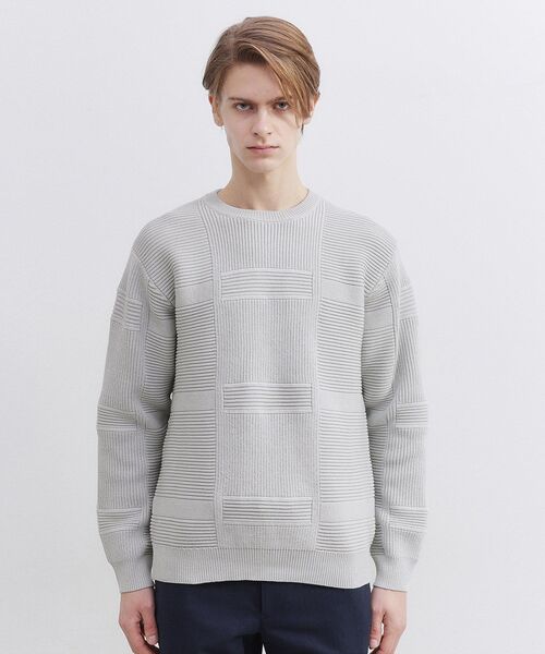 TAKEO KIKUCHI（タケオキクチ）の「畦編みチェック プルオーバーニット（ニット/セーター・メンズ・ライトグレー/ブラック・02/03/04）」の6枚目の写真