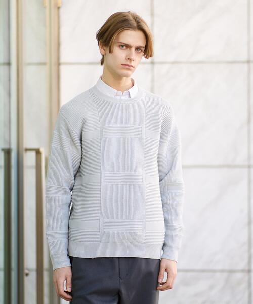 畦編みチェック プルオーバーニット（ニット/セーター）｜TAKEO